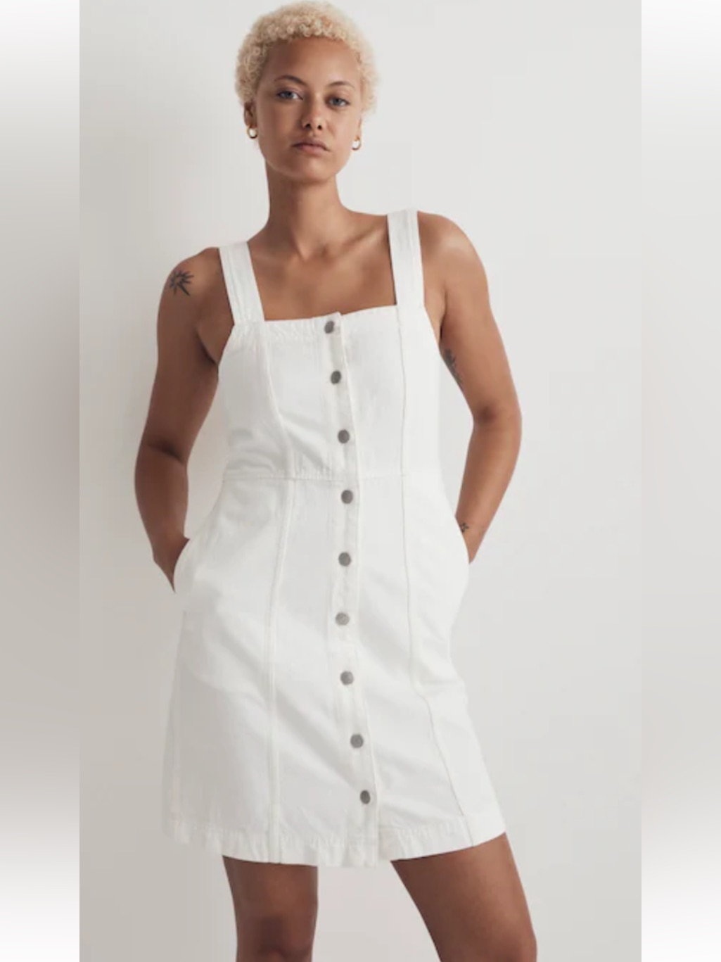 Madewell Denim Square-Neck Sleeveless Mini Dress In Tile White Size 6